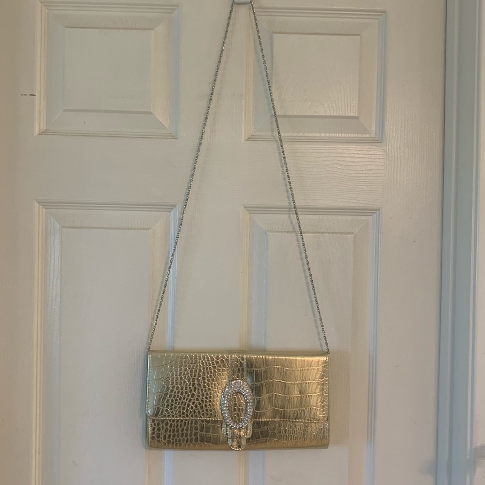 70’s Era Bright Gold Evening Clutch; Crossbody opt. - Picture 6 of 14